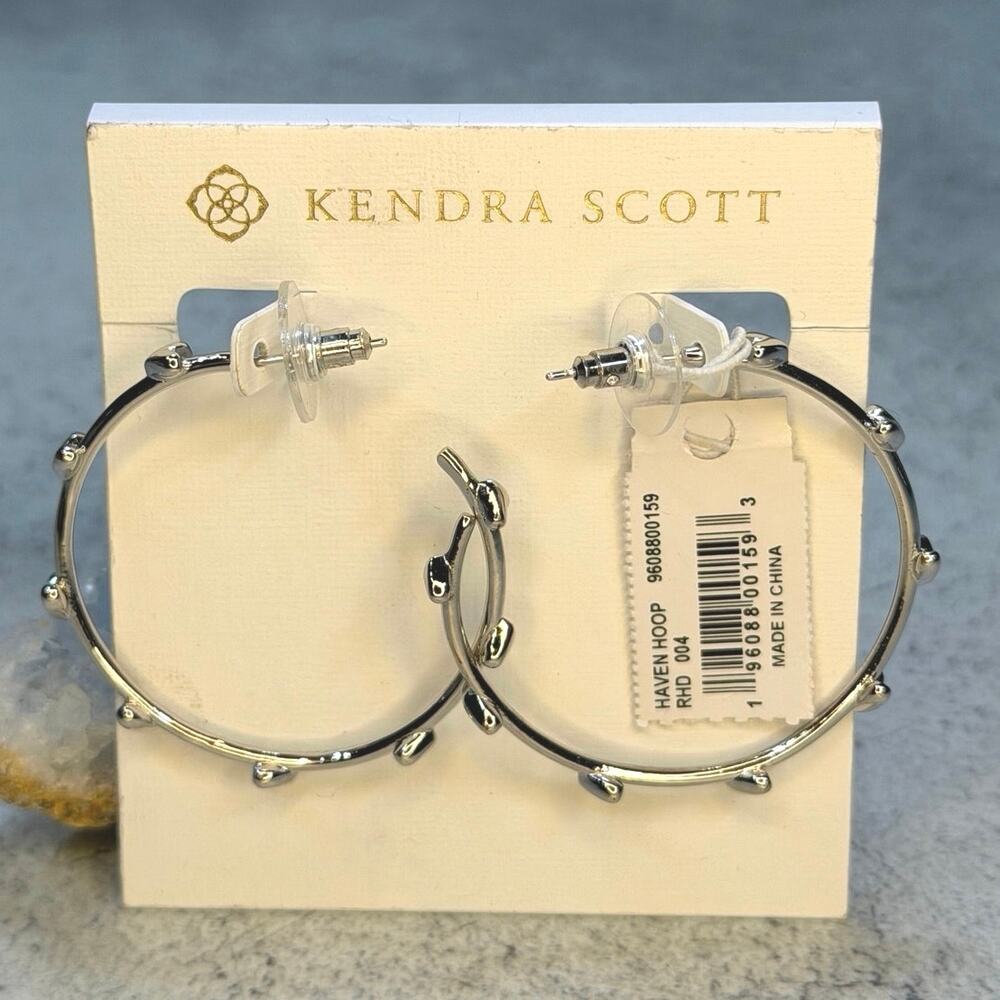 Nwt Kendra Scott Haven Heart Hoop Rhodium Earrings dainty